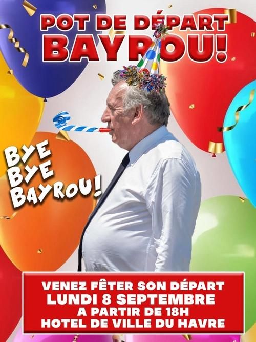 Приглашение на шуточную вечеринку «бай-бай Байру» в городе Гавр